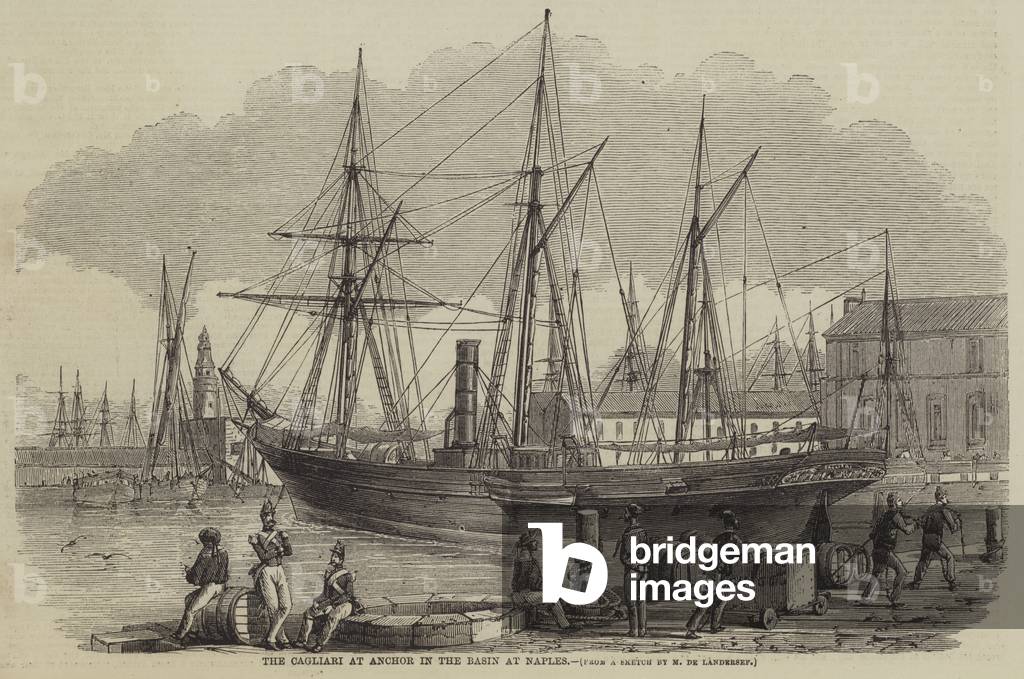 The Cagliari at Anchor in the Basin at Naples (engraving)