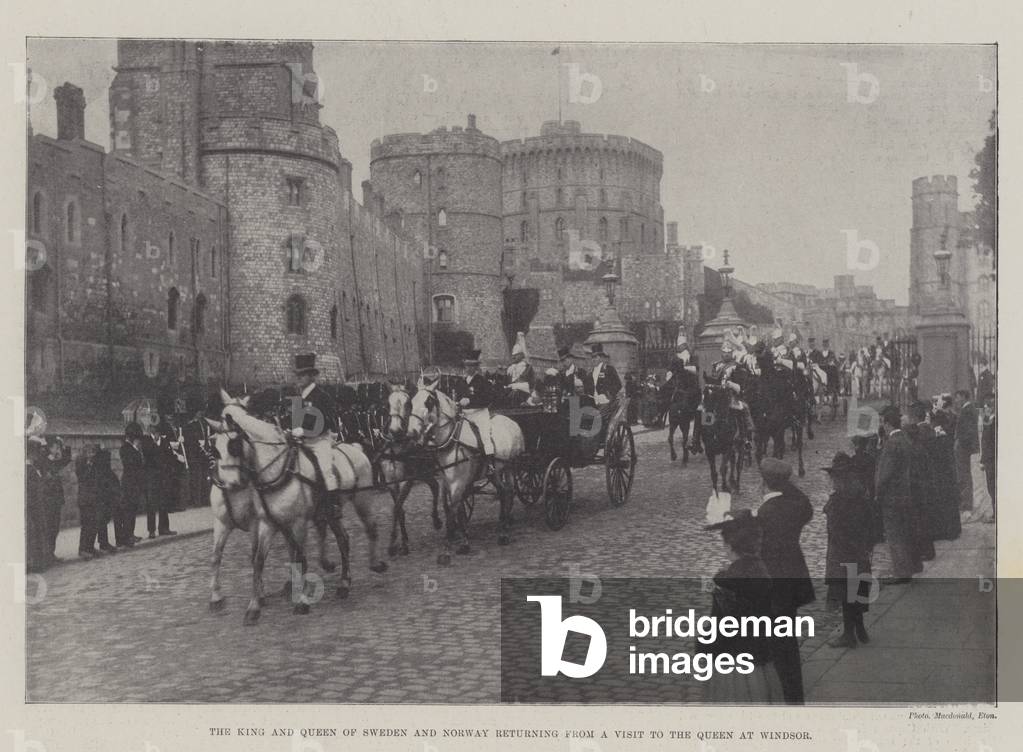 The King and Queen of Sweden and Norway returning from a Visit to the Queen at Windsor (b/w photo)