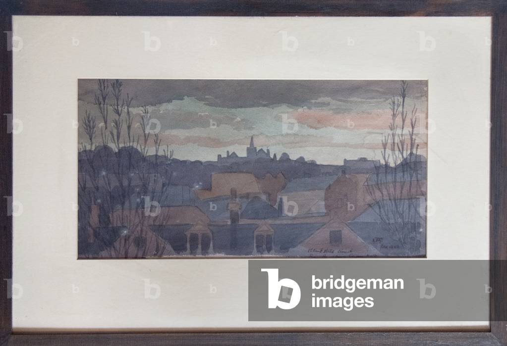 Hampstead Church, from Parkhurst Gardens, December 1942 (pencil & watercolour on paper)