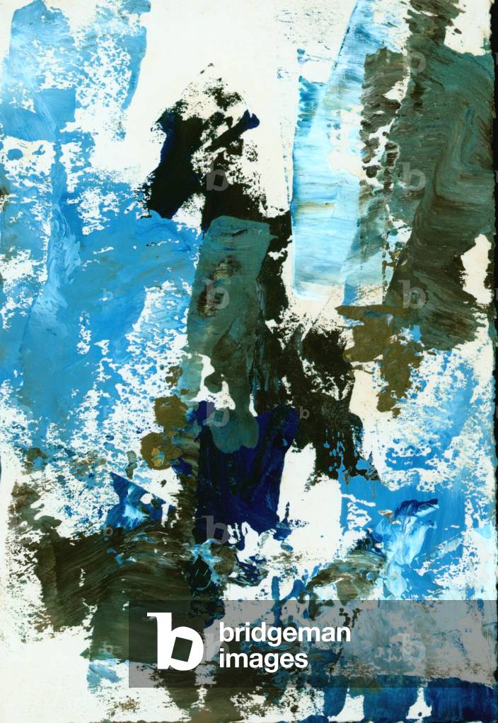 Abstract in dark and light blue and brown (oil on paper)