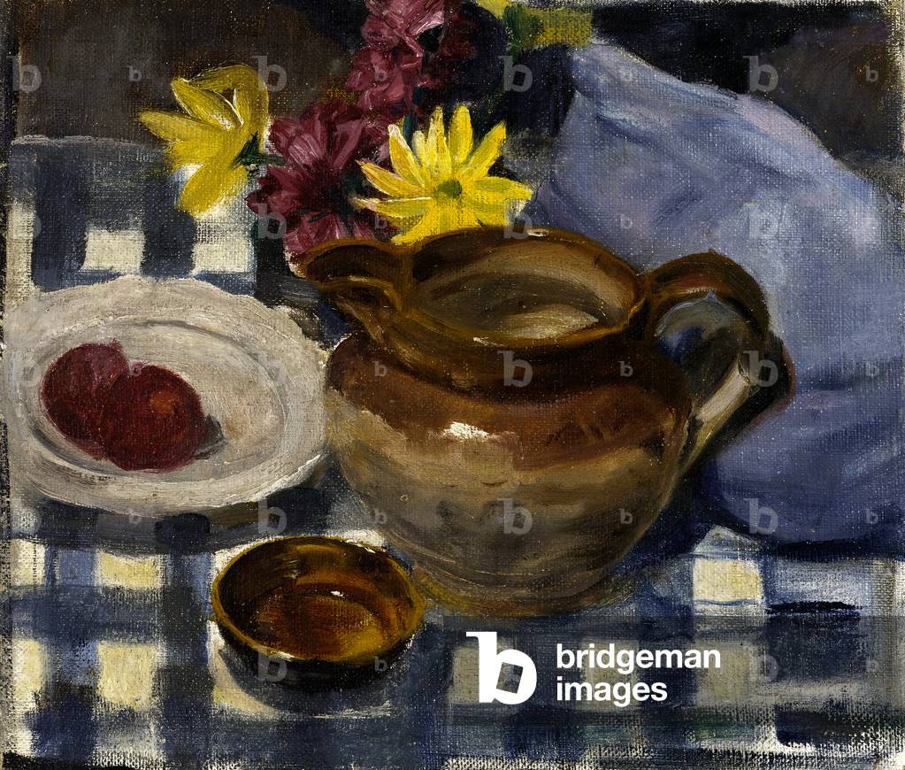 Still life with Blue Chequered Table Cloth, c.1920 (oil on canvas)