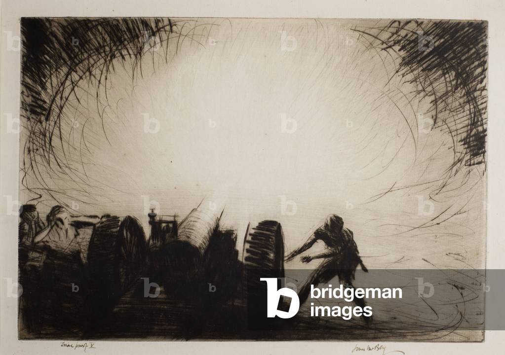 Zero: A Sixty-Five Pounder Opening Fire, 1920 (drypoint)