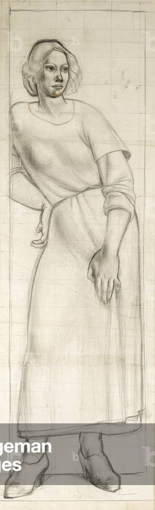 Woman leaning against a wall (pencil on paper)
