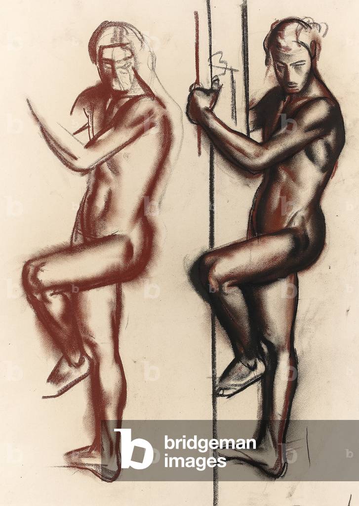 Studies for Olympic Games. Athlete descending a ladder, c.1930 (chalk & pastel on buff paper)