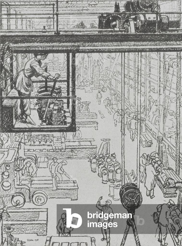 Westwood Works, Peterborough, in production during the First World War, 1918 (litho)