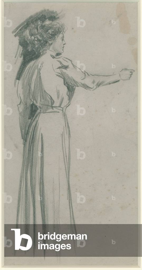 Woman with outstretched arm (black chalk on paper)