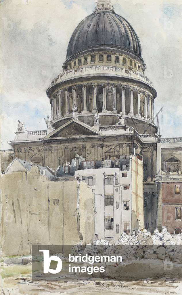 St Paul's, 1945 (pen & ink with w/c on paper)