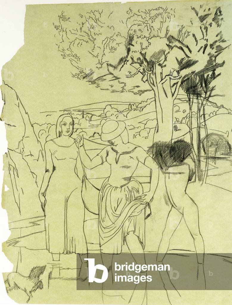 Study for Crossing the Brook, c.1934 (pencil on tracing paper) 