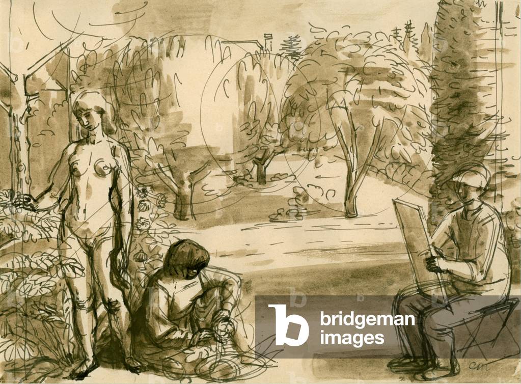 Study of muses (pen & ink with wash on paper)