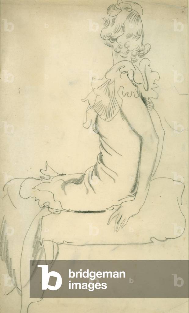 Lady seated, three quarter rear view (pencil on paper)