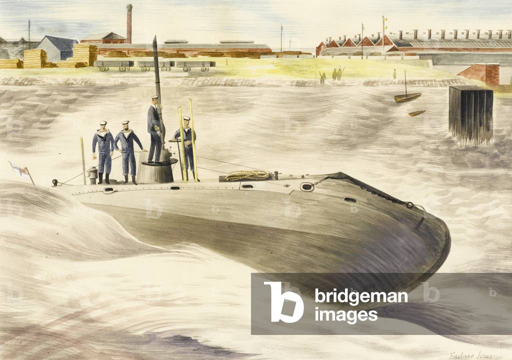 Launching of the Holland Submarine No1. at Barrow 1901, c.1950 (w/c)