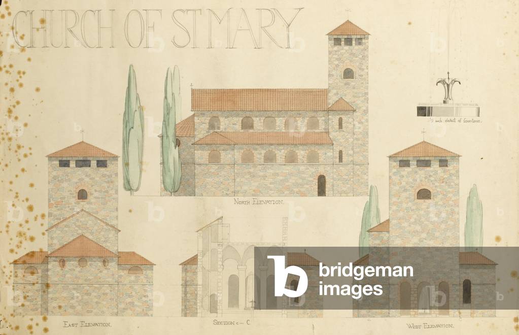 Church of St. Mary - Elevations, c.1920 (w/c on paper)
