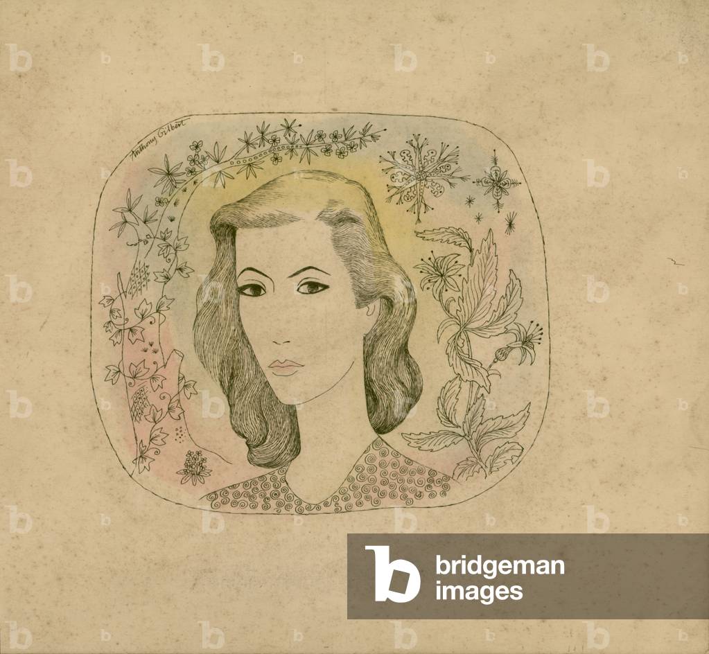 Portrait of the Artists Wife, 1950s (pen, ink & coloured pencil)