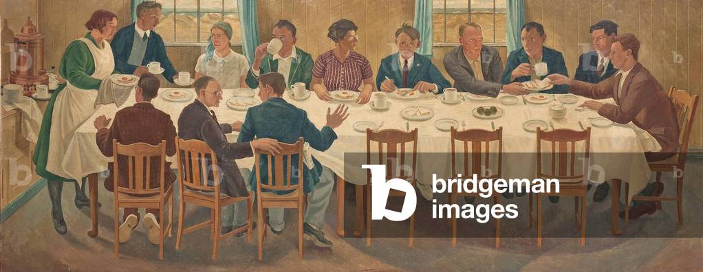 Breakfast at Harlech College, mid 1930s (oil on board)