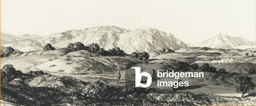 Clear Evening in Argyll, 1958 (black chalk & wash)