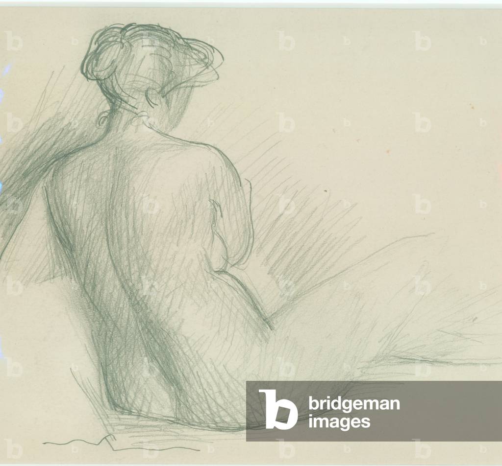 Female nude seated, looking to the right (crayon on paper)