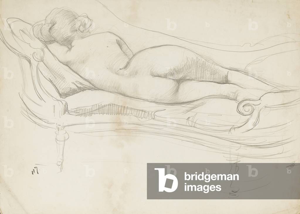 Sleeping nude on a sofa (pencil on paper) 