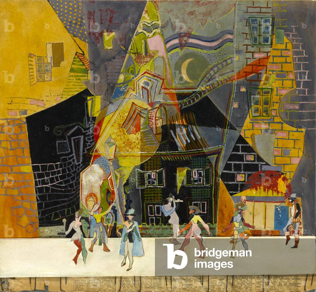 Figures on a Stage, c.1950 (gouache, w/c & collage on paper)