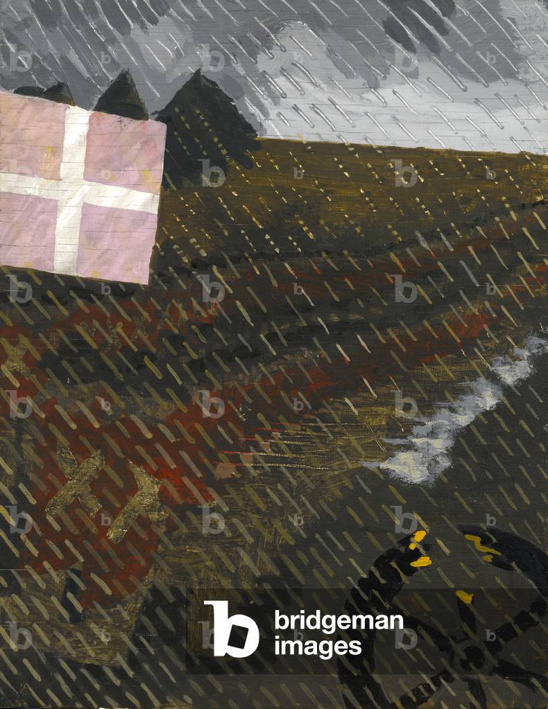 Falling Rain with Raised Flag (acrylic on board) 