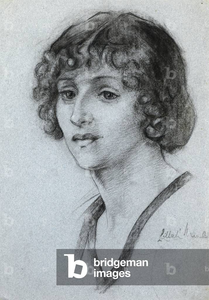 Portrait of a young woman, possibly the artist's daughter, Daphne (charcoal on paper)