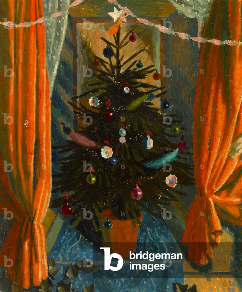 Christmas tree in pot, 1956 (oil on board)