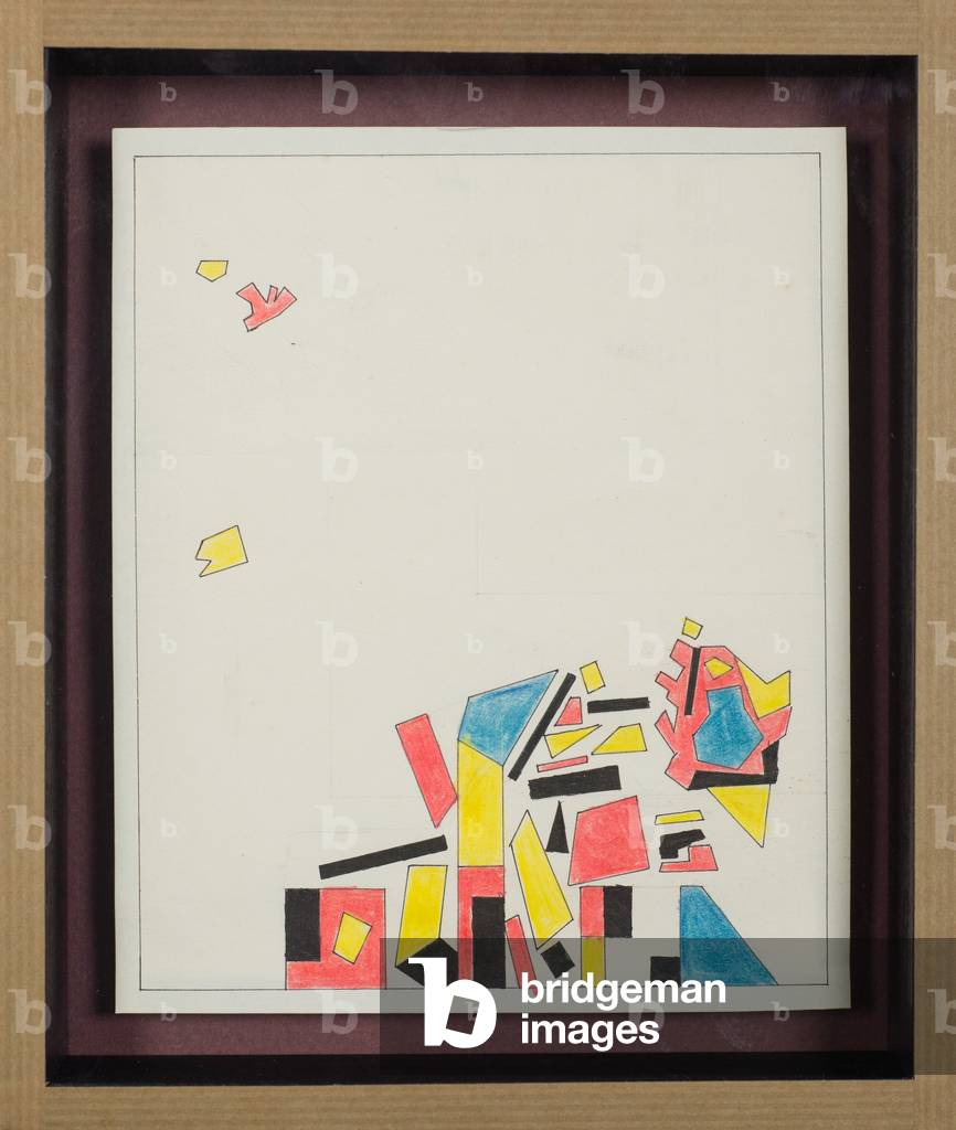 Fragmented shapes, c.1970 (pen & ink with coloured crayon on paper)