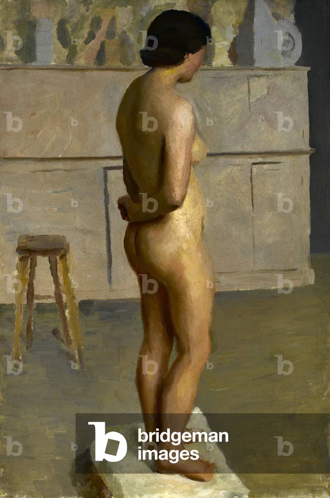 Demonstration Painting, standing female nude posed with arm behind her back (oil on canvas)