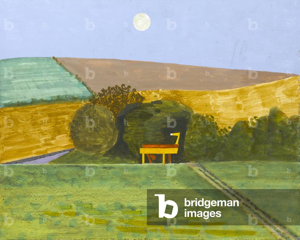 Landscape with Threshing Machine (oil on board)