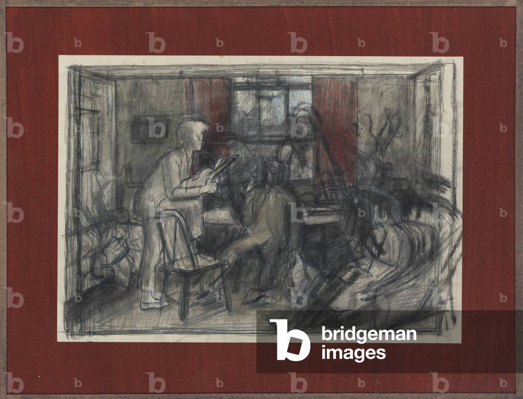 Percy's brother Ron playing the violin, c.1925 (pencil, ink & coloured chalk on paper)