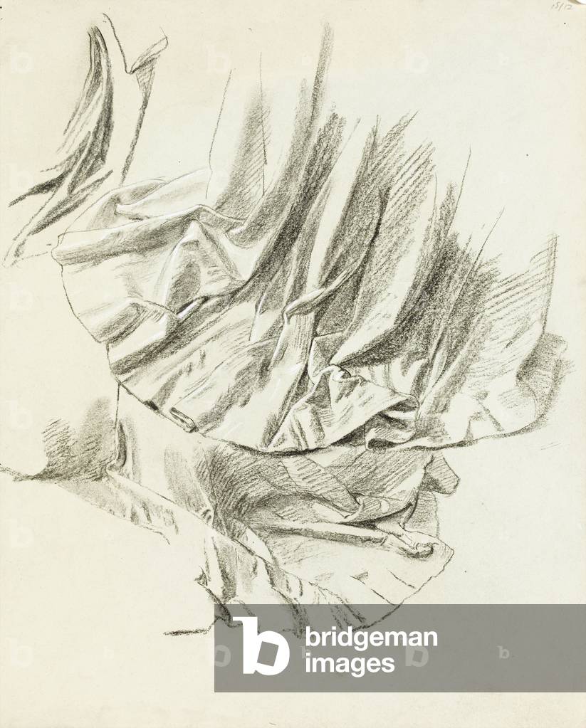 Study of dress (black chalk with white highlights on paper)