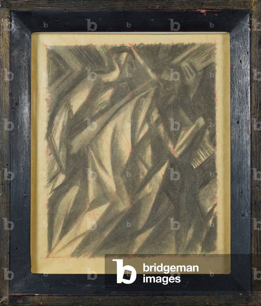 Study for the Fifth Station, The Cross is laid upon Simon of Cyrene, c.1960 (charcoal & red wax crayon on tracing paper)