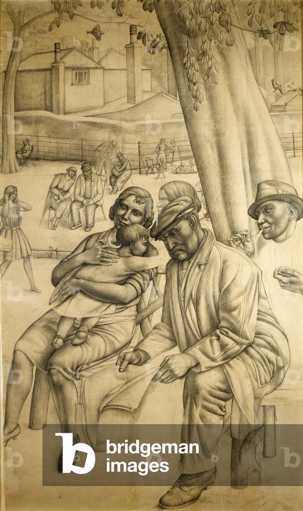 Study for Right Hand Side of Hyde Park in Summer, 1931 (black chalk on paper)