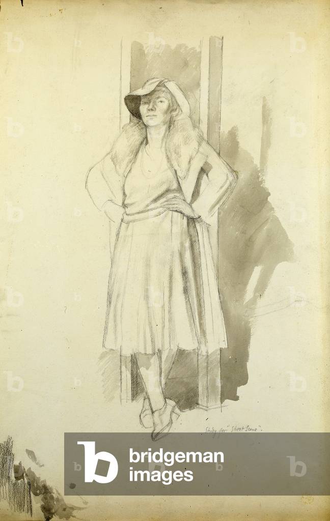 Study for 'Street Scene', Joan Jenner (pencil & gouache on paper)