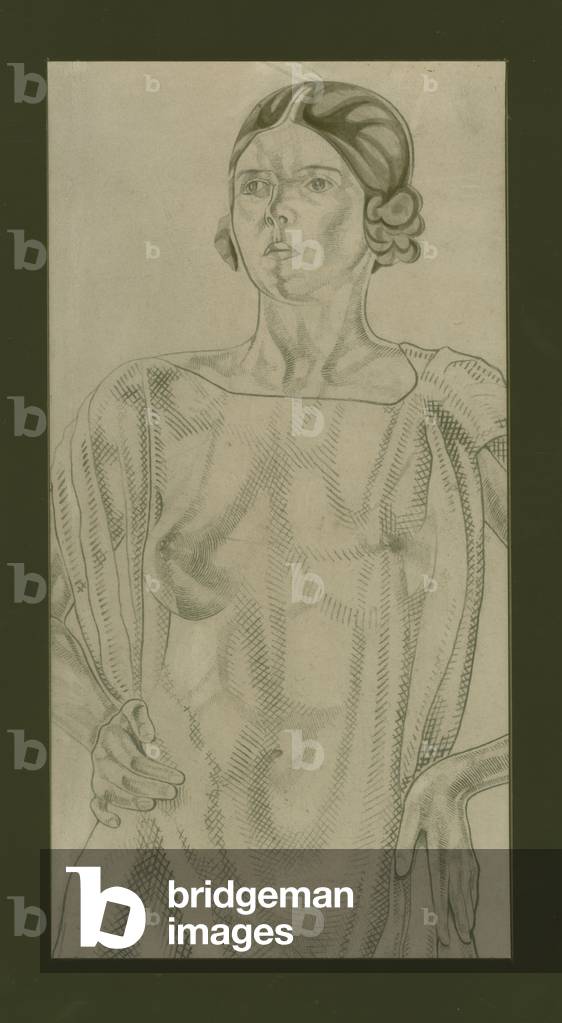 Woman posing with hands on her hips, 1926 (pencil & wash on paper)