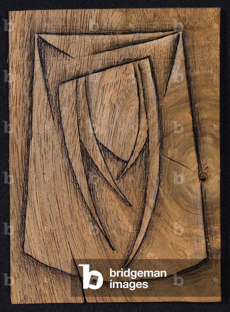 Veil (pen & ink on walnut veneer)