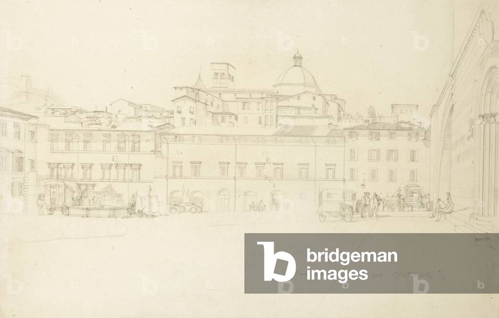 Piazza Santa Chiara, Assisi, 1930 (pencil with pen & ink on paper)