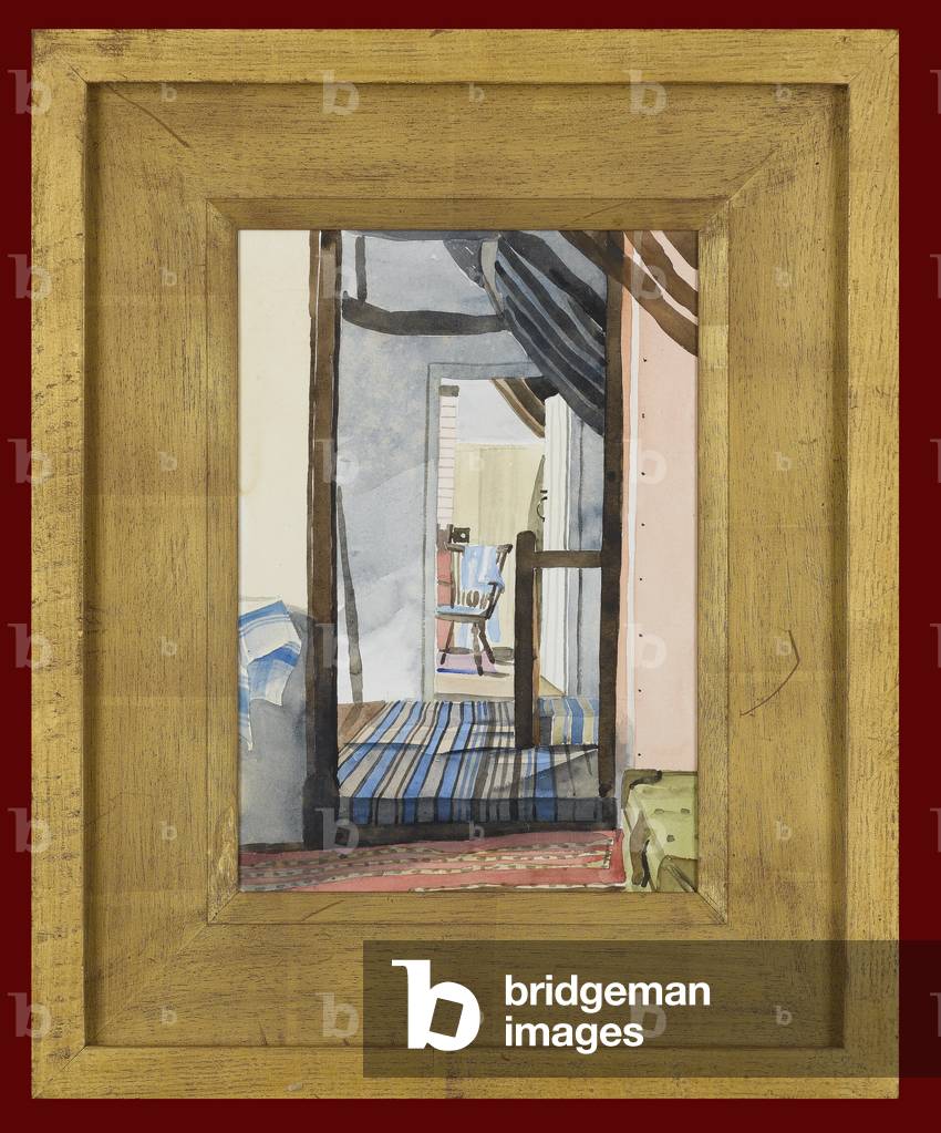 The Visitors Bedroom, at the house of the artist's brother-in-law, early 1960s (pencil & w/c on paper)