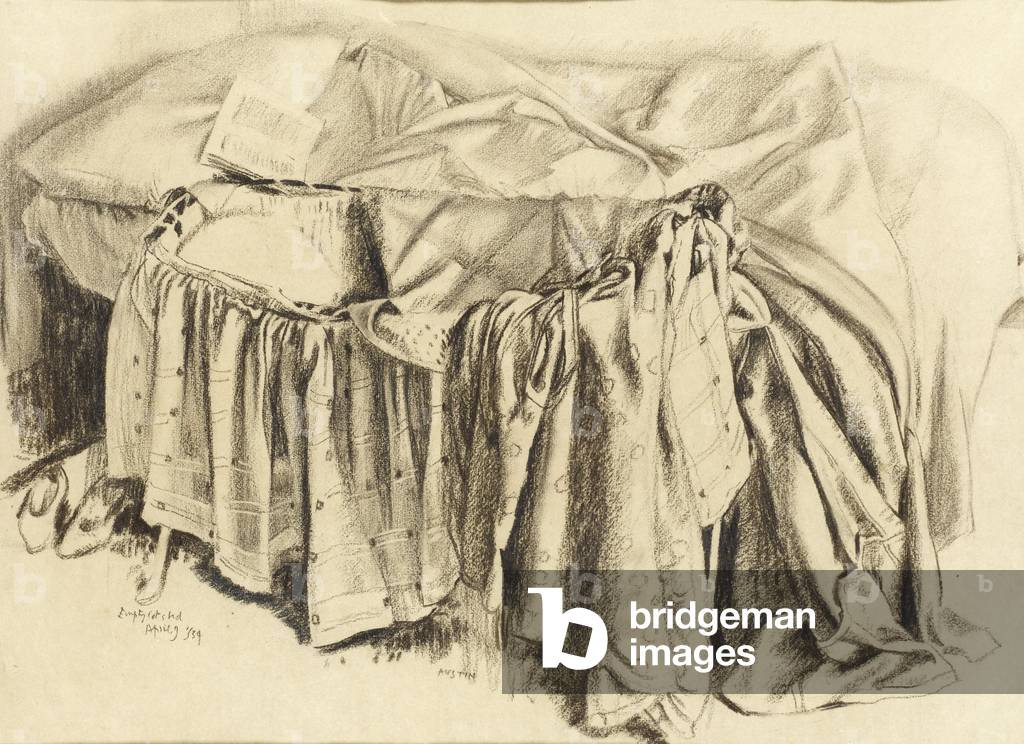 Empty Cot and Bed, 1934 (charcoal on paper)
