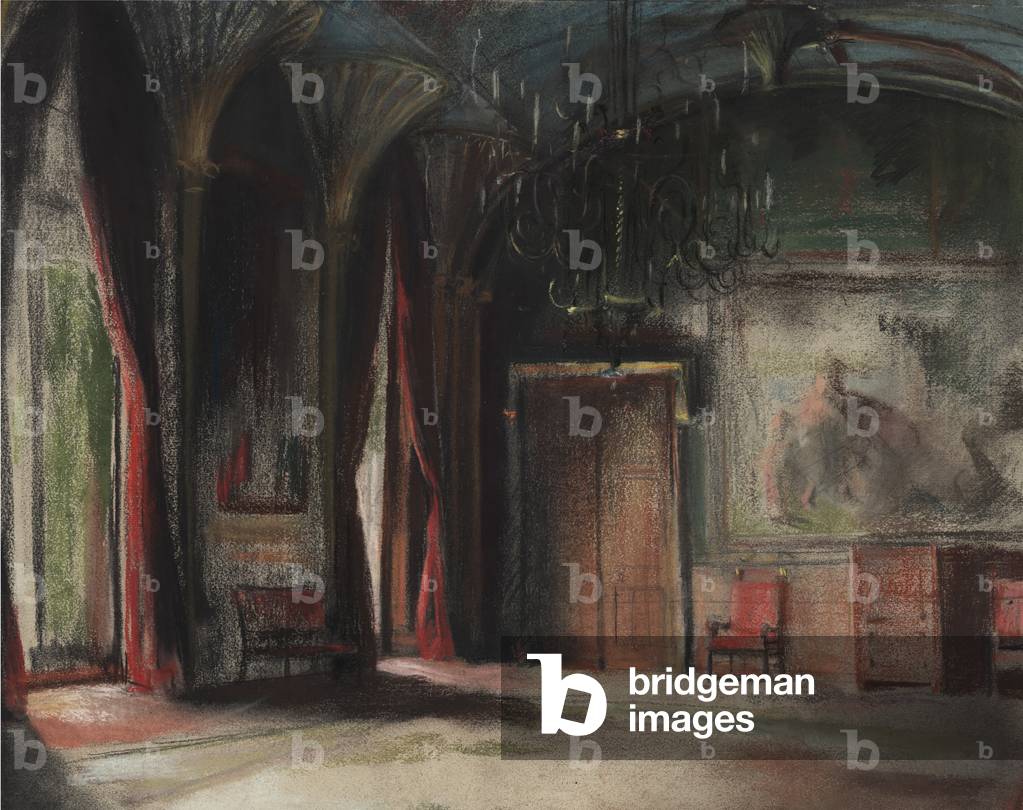 Pugin Drawing Room at Eastnor Castle, c.1968 (pastel on paper)