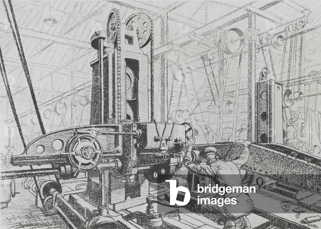 Westwood Works, Peterborough, in production during the First World War, 1918 (litho)