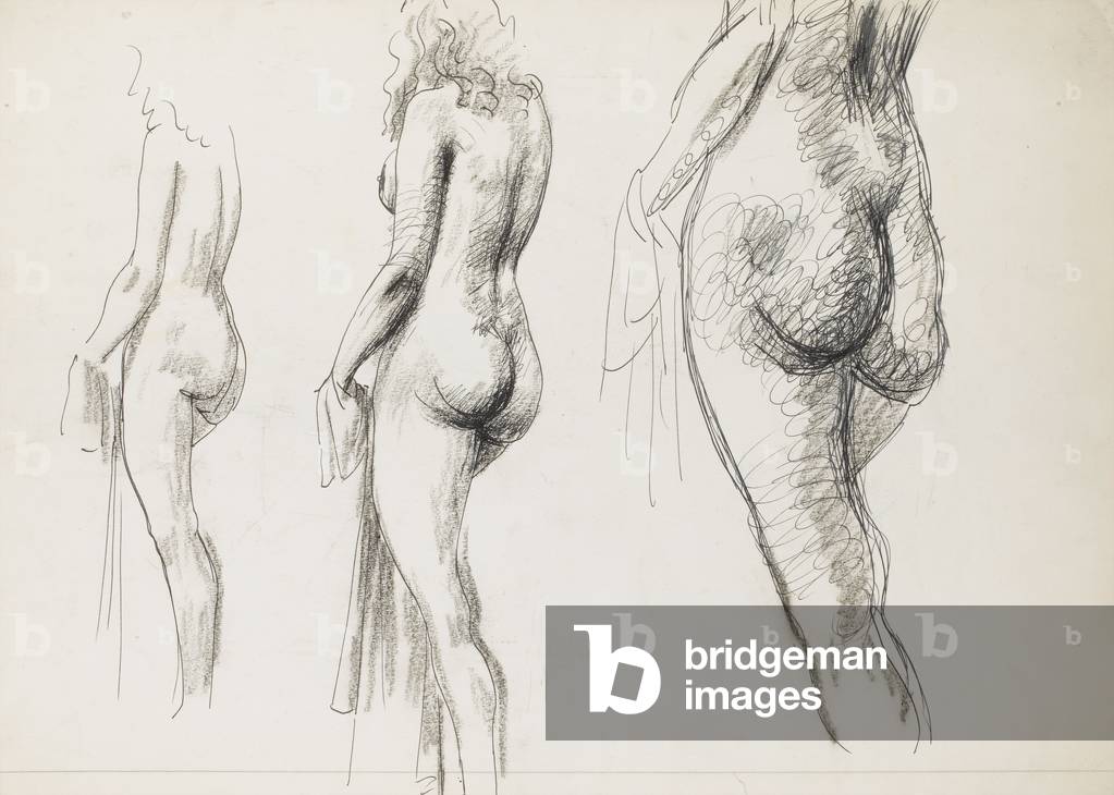Triple Life Study, three-quarter rear view (pen & ink on paper)