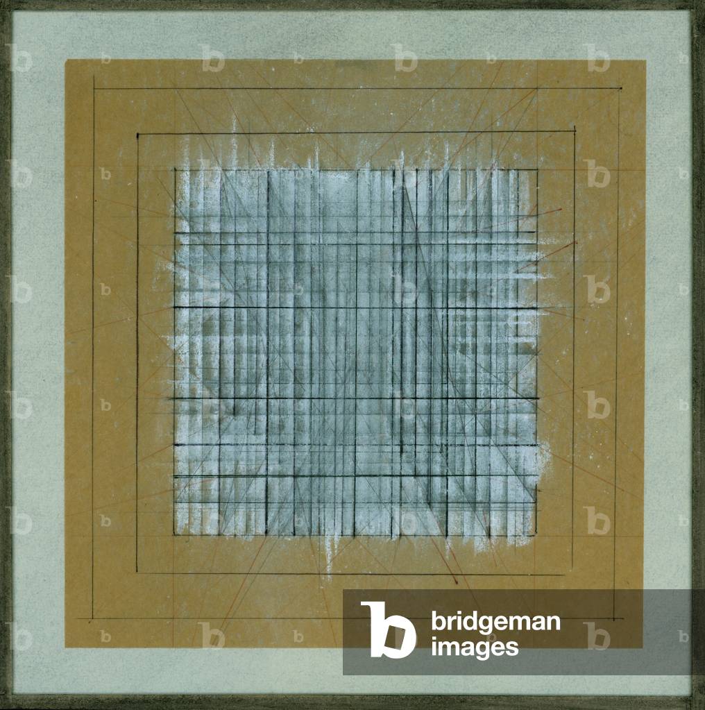 Geometric Study, c.1965 (coloured pencil & black & white chalk on paper)