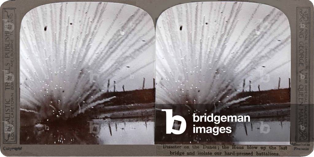 Disaster on the Dunes; the Huns blow up the last bridge and isolate our hard-pressed battalions (stereoscopic print)