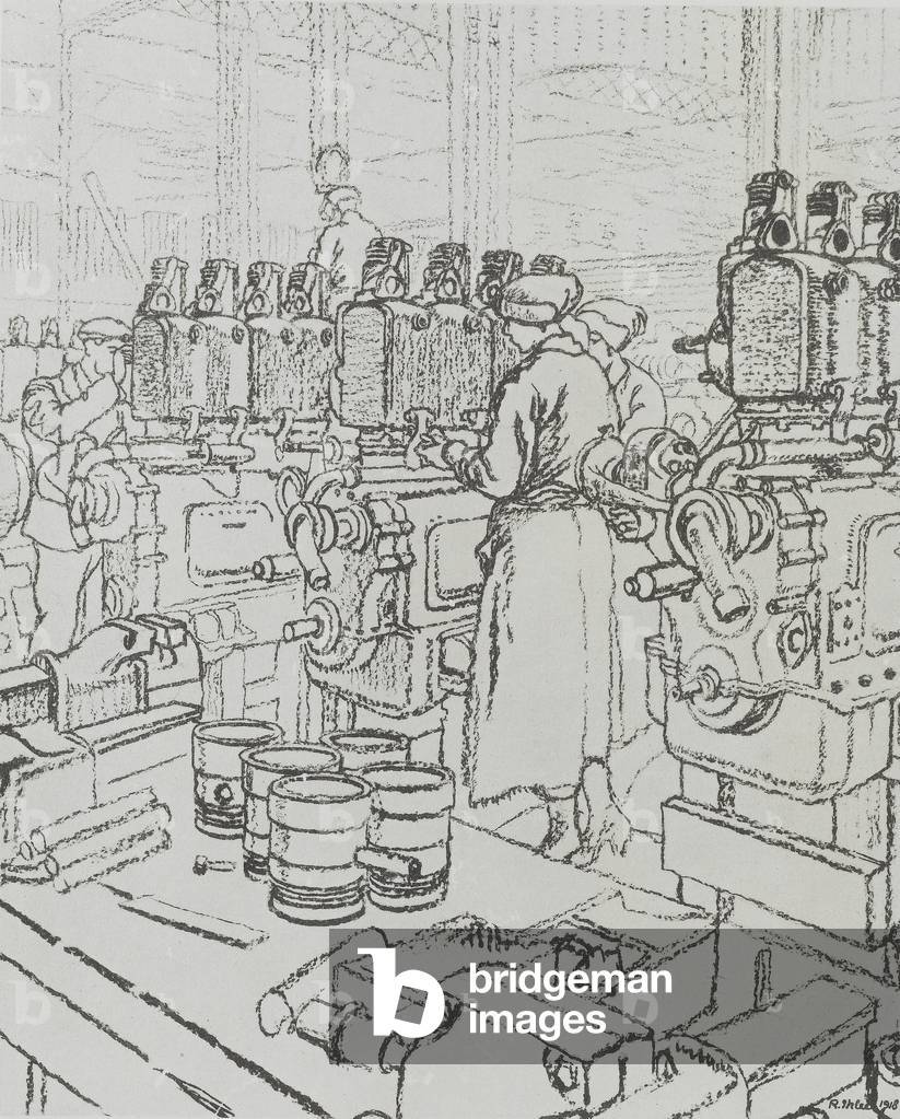 Westwood Works, Peterborough, in production during the First World War, 1918 (litho)