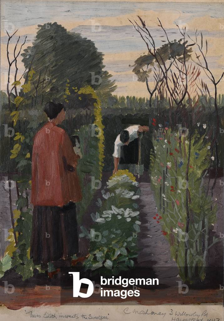 Miss Edith inspects the Sweetpea, c.1934 (oil on paper)