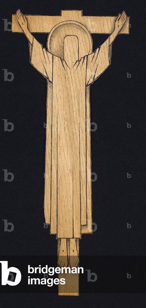 Christ on the cross (pen & ink on oak veneer)