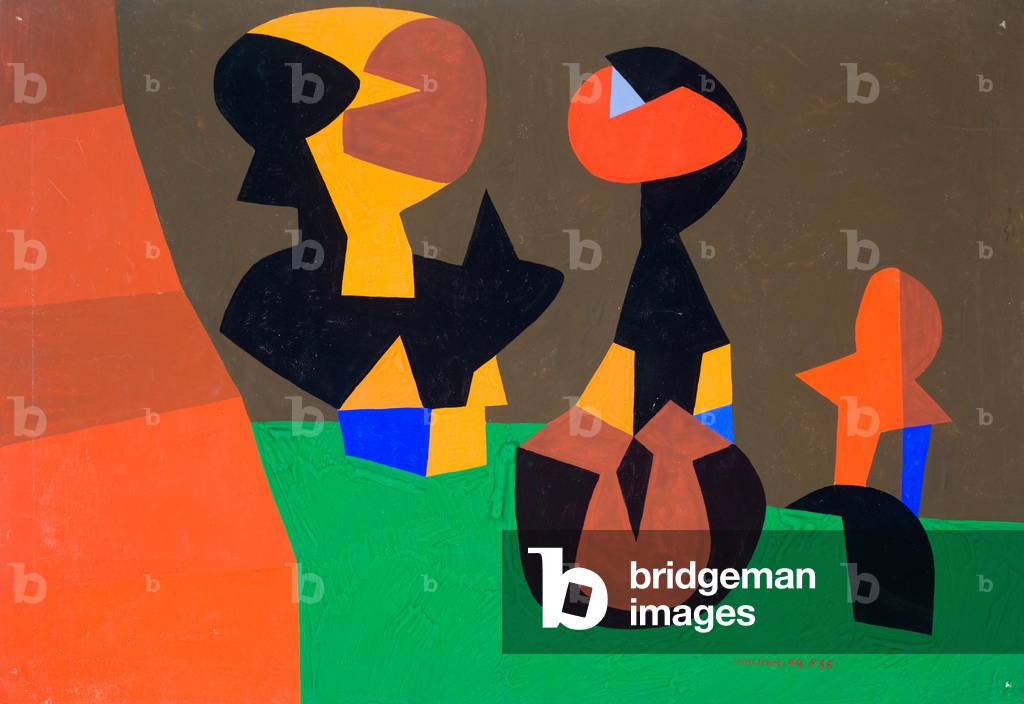 Three forms in orange, green, brown and blue (F35) (gouache on paper) 