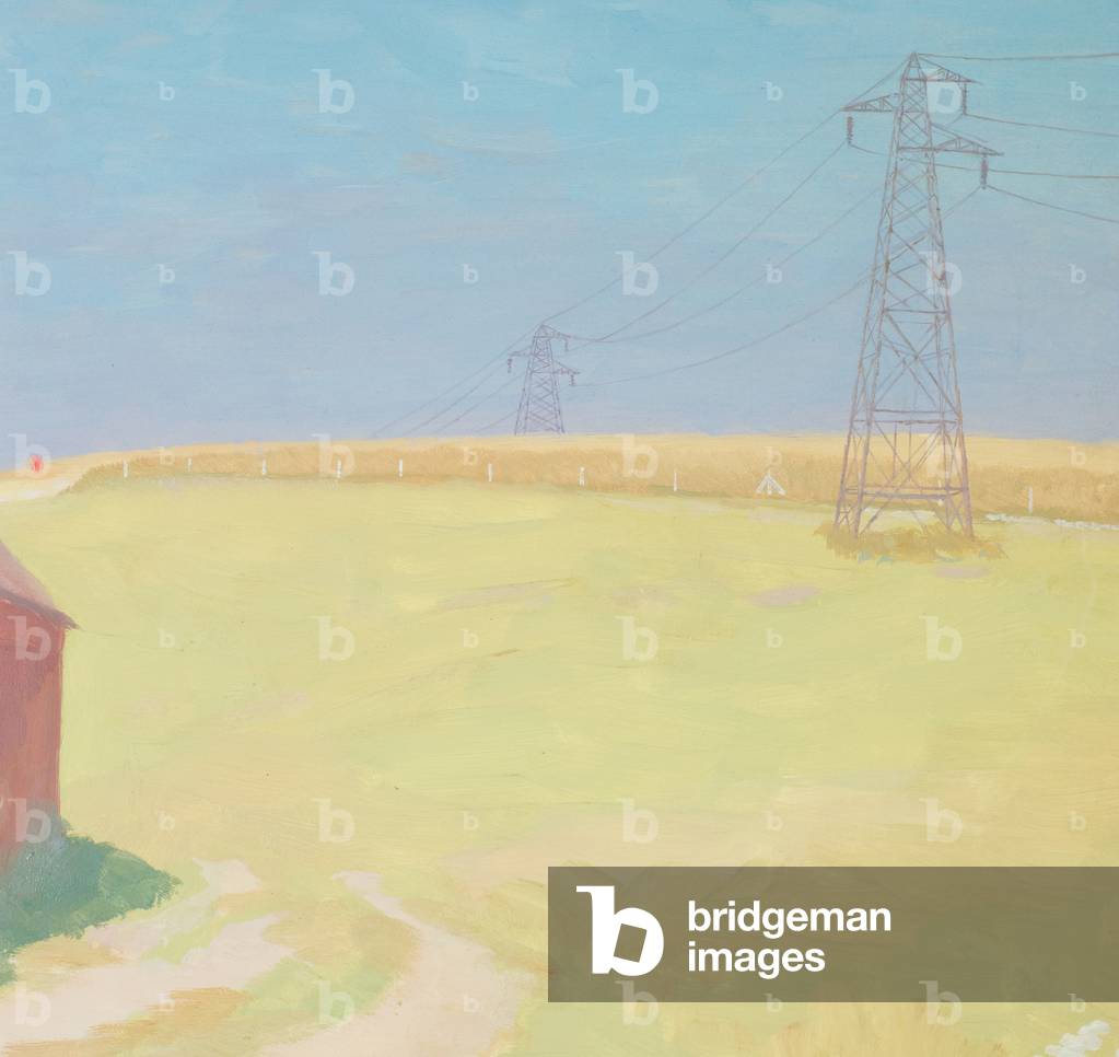 Pylons and Corn Fields, c.1930 (gouache & pencil)