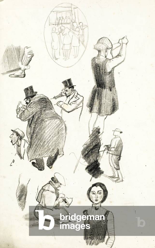 Study sheet with figures for 'Gas Mask Drill', 1939 (black chalk on paper)