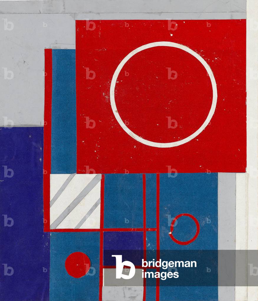 Original Design for White, Red and Blue Circles in Square, c.1940 (paper collage & paint)